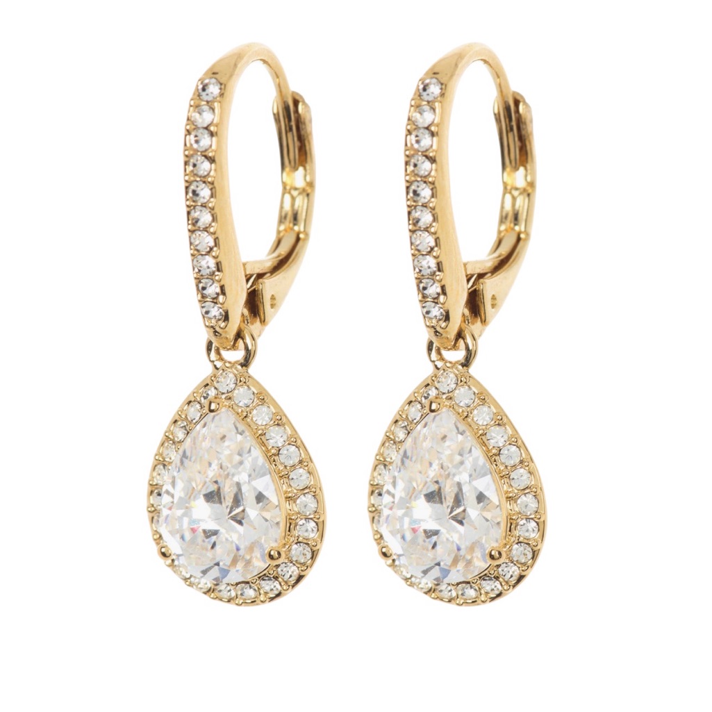 Nadri Gold Teardrop Crystal Drop Earrings, Nwt